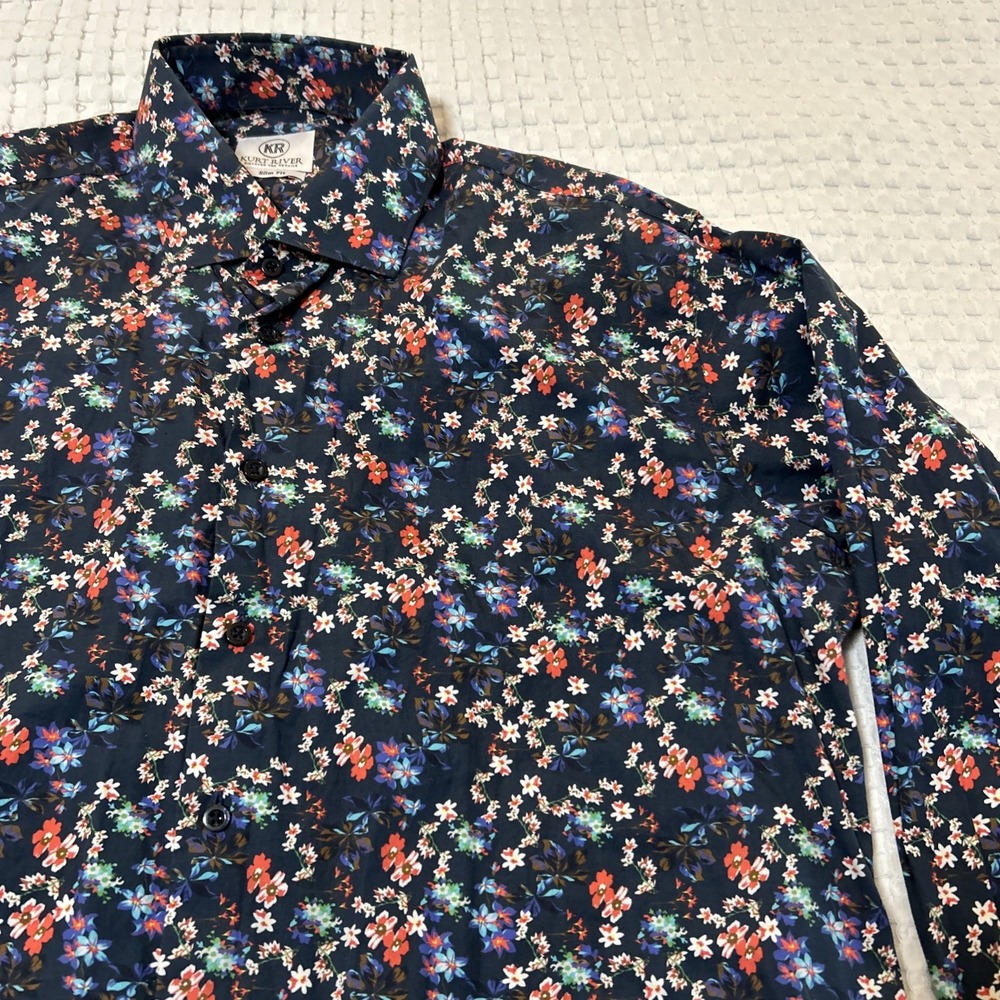 Kurt River Men's Button Up Shirt, Blue Floral, 100% Cotton, XL, Slim Fit